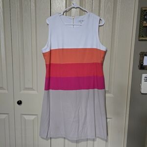 Calvin Klein Sheath Dress. White, Orange, Pink & Red Stripes. Size 14